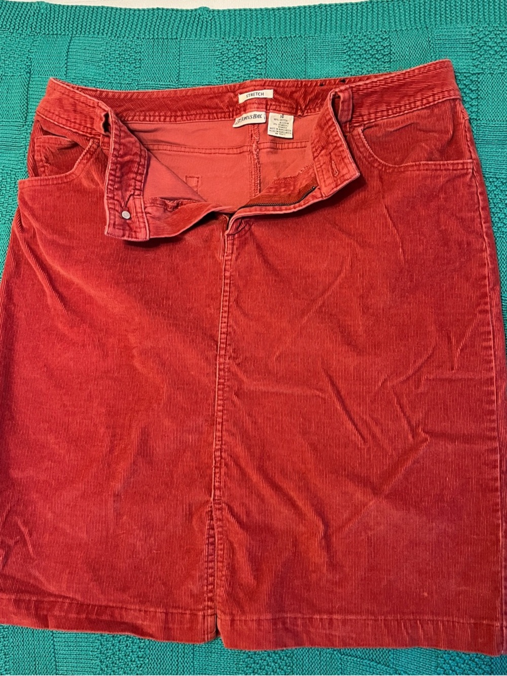 Corduroy Mini Skirt in Deep Orange - Stretch Comfort